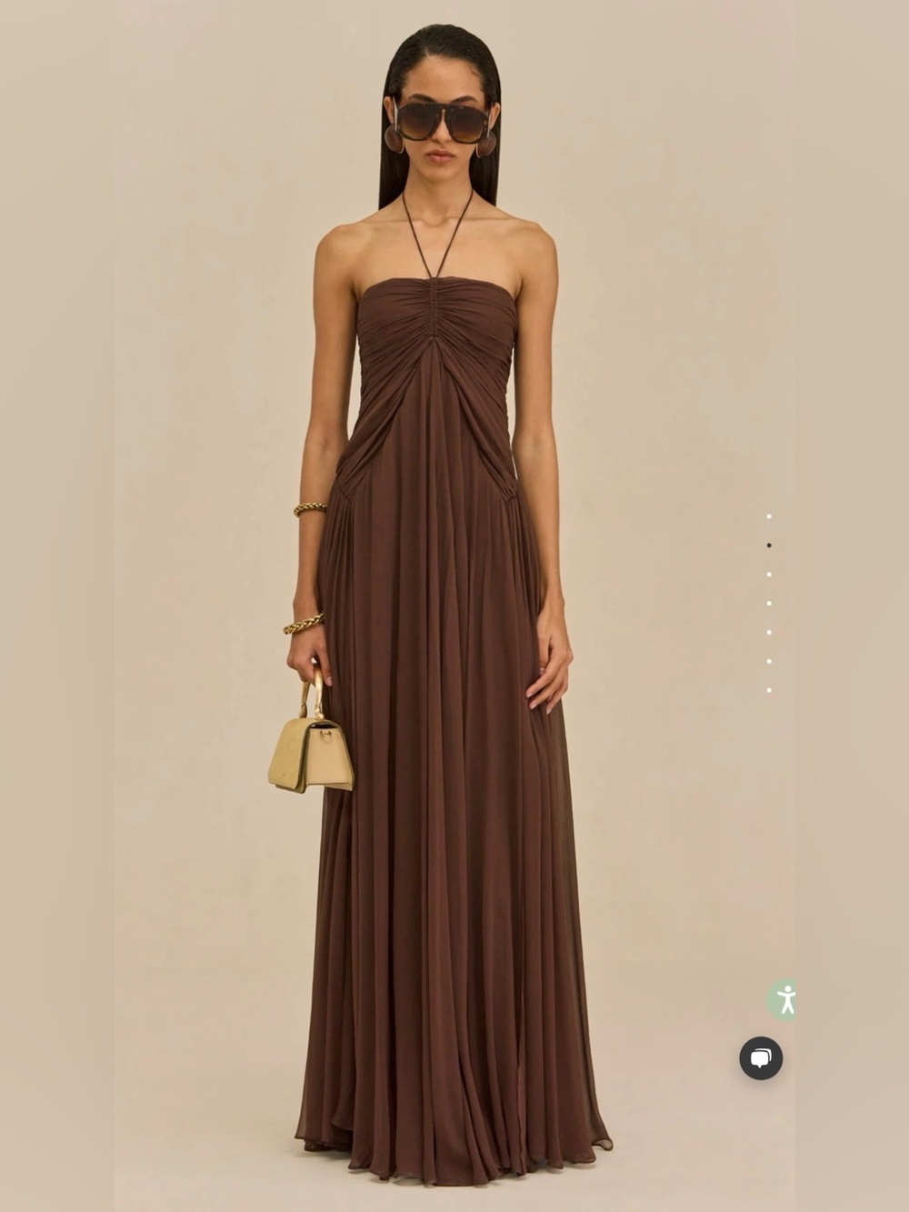 Cult Gaia - RITZ GOWN - Brown Ruched Chiffon Evening Dress - Women's Formal Gown - Picture 8 of 9